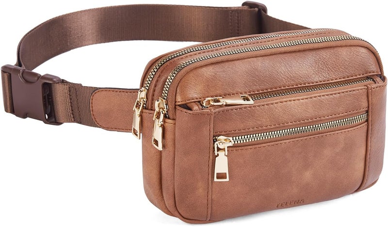 Telena Fanny Packs for Women Cross Body Leather Belt Bag Fashionable with Adjustable Strap Brown - Image 1